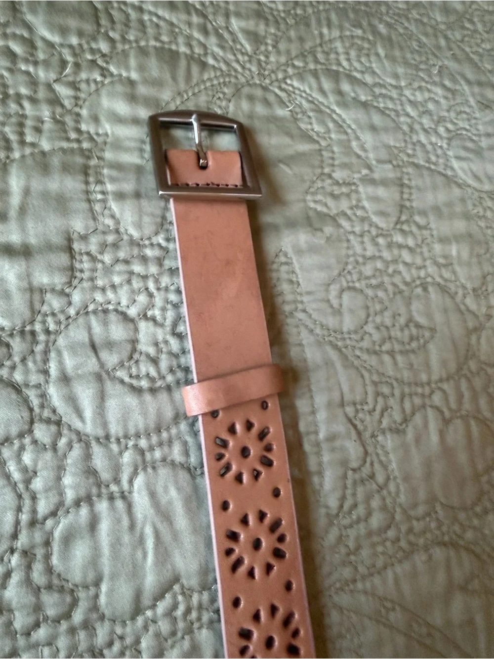 Y2K Floral Perforated Leather Belt Pink Cognac Boho Cottagecore Western